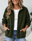 Leopard Collar Corduroy Zip Front Jacket