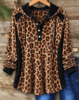 Leopard Velvet Patchwork Hooded Tunic Top