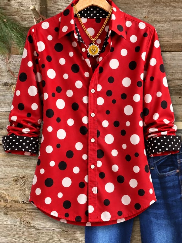 Polka Dot Print Contrast Cuff Shirt