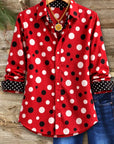Polka Dot Print Contrast Cuff Shirt