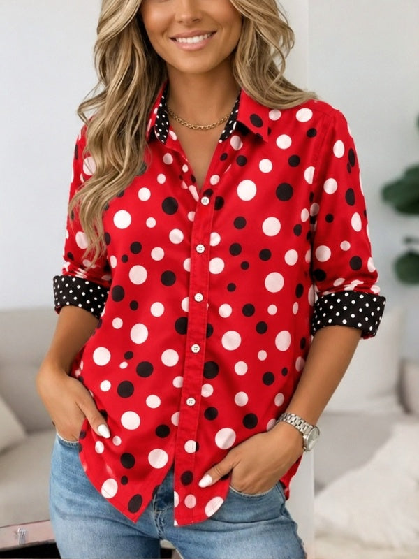 Polka Dot Print Contrast Cuff Shirt