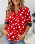 Polka Dot Print Contrast Cuff Shirt