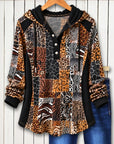 Animal Print Patchwork Hooded Tunic Top