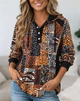 Animal Print Patchwork Hooded Tunic Top