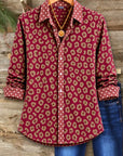 Leopard Print Contrast Polka Dot Button Down Shirt