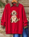Dog Print Leopard Collar Layered Sweatshirt