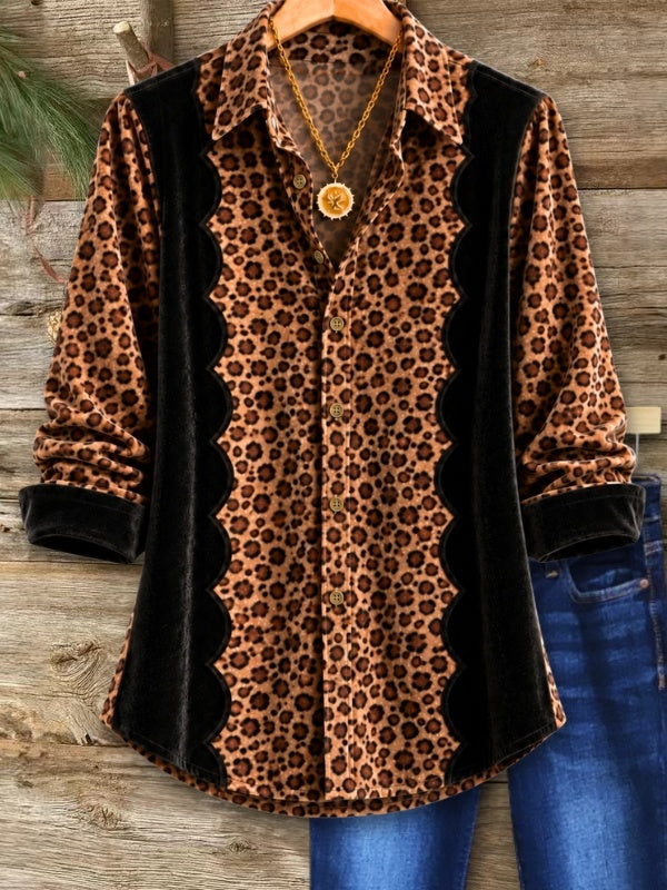 Leopard Print Velvet Patchwork Shirt