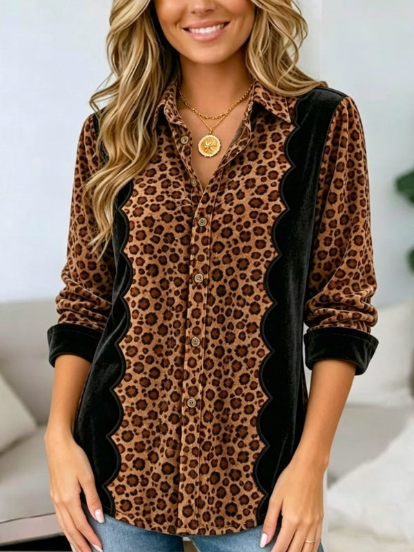Leopard Print Velvet Patchwork Shirt
