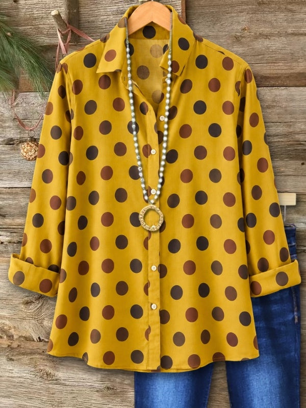 Polka Dot Roll Sleeve Tunic Shirt