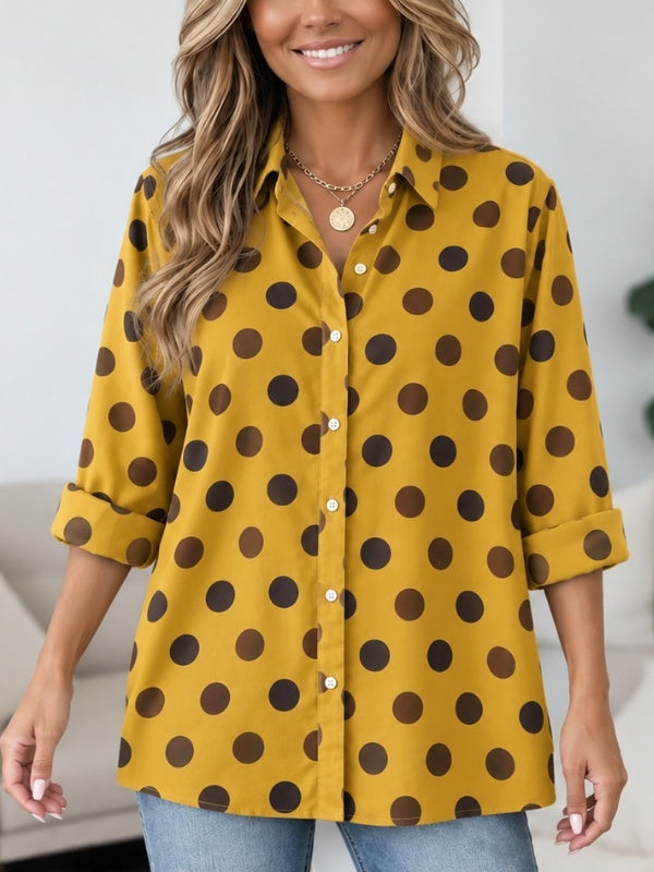 Polka Dot Roll Sleeve Tunic Shirt