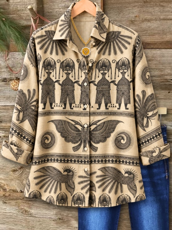 Ethnic Print Button Front Tunic Shirt