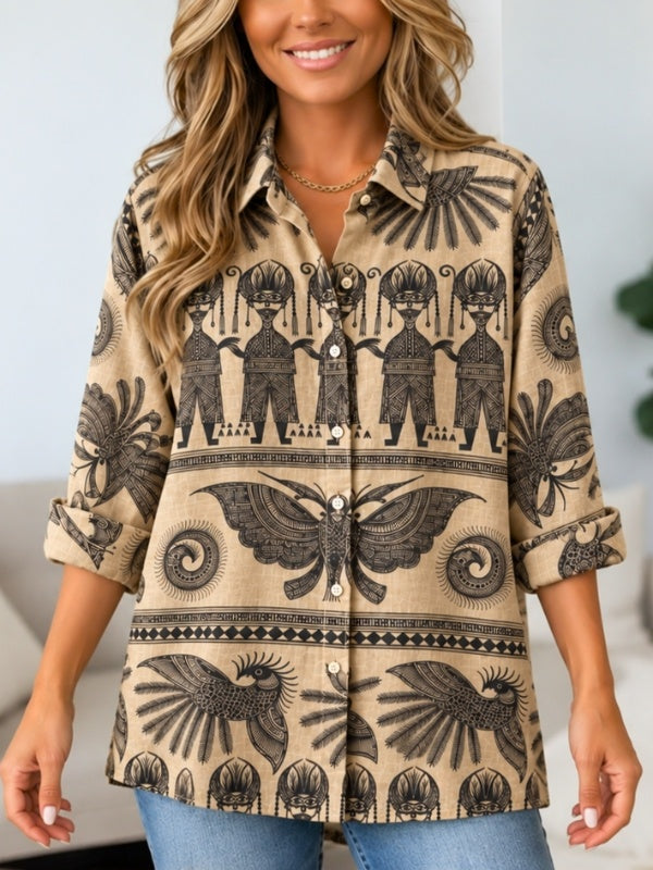 Ethnic Print Button Front Tunic Shirt