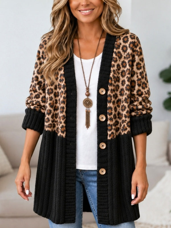 Leopard Patchwork Coral Fleece Long Cardigan