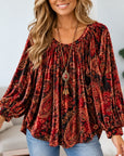 Paisley Print Velvet Balloon Sleeve Blouse