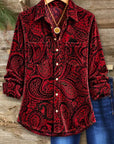 Paisley Print Velvet Button-Up Shirt