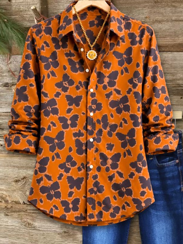 Butterfly Print Relaxed Button-Up Shirt
