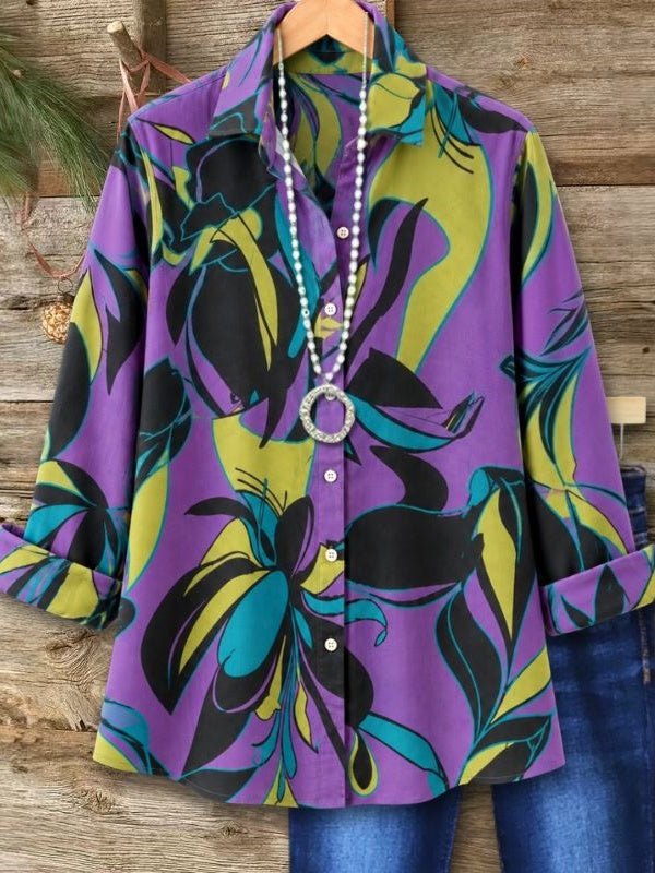 Abstract Floral Print Relaxed Shirt