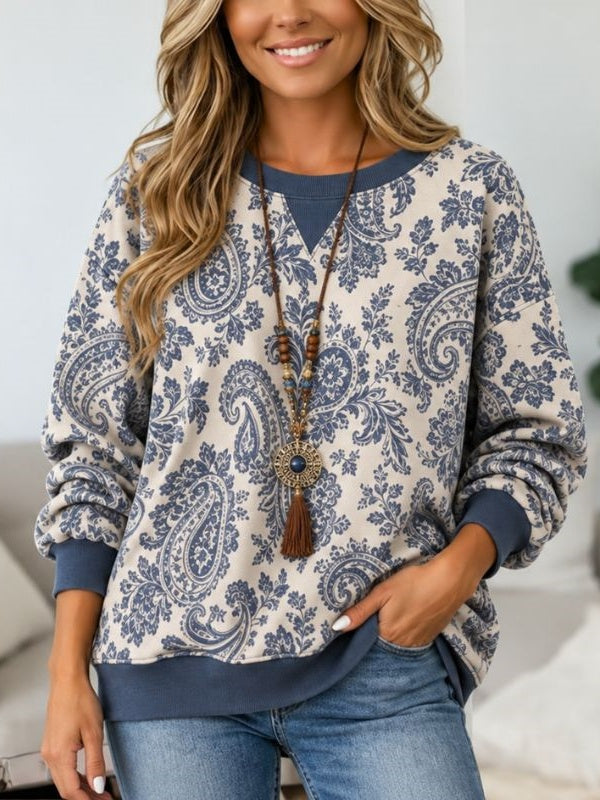 Paisley Print Cotton Fleece Sweatshirt
