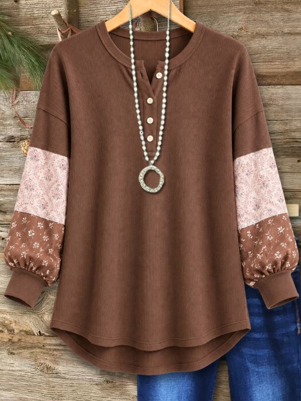 Floral Patchwork Henley Sleeve Tunic