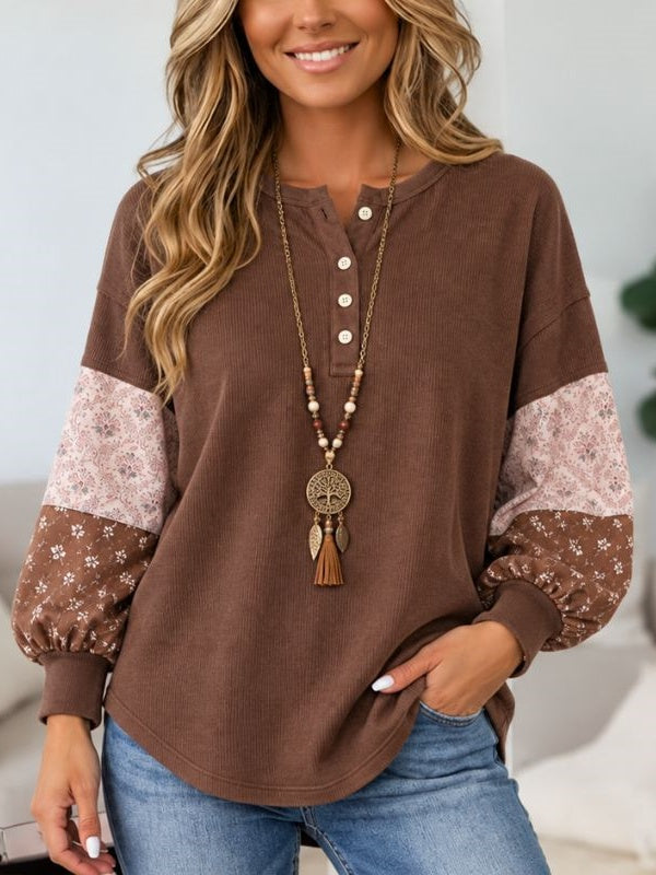 Floral Patchwork Henley Sleeve Tunic