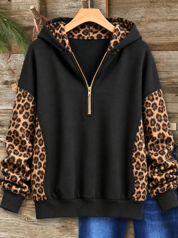 Leopard Patchwork Cotton Fleece Hoodie