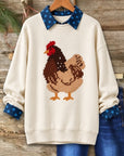 Chicken Graphic Layered Collar Fleece Sweatshirt