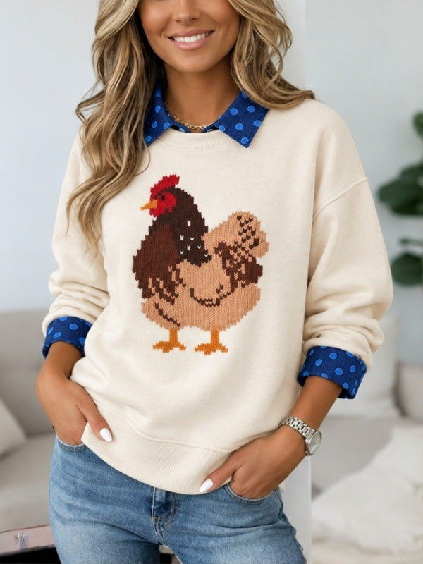 Chicken Graphic Layered Collar Fleece Sweatshirt