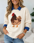 Chicken Graphic Layered Collar Fleece Sweatshirt