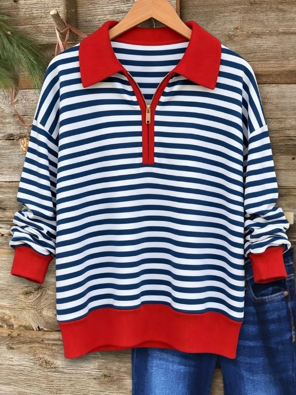 Striped Quarter Zip Collared Top