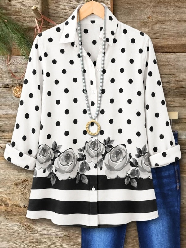 Polka Dot Floral Print Button Tunic