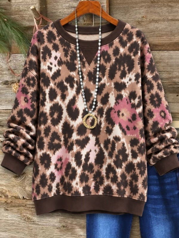 Leopard Floral Print Fleece Sweatshirt