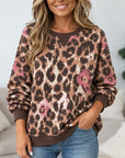 Leopard Floral Print Fleece Sweatshirt