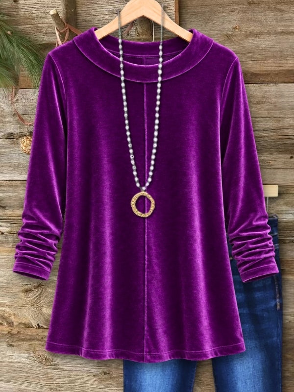 Velvet Round Collar Tunic Top