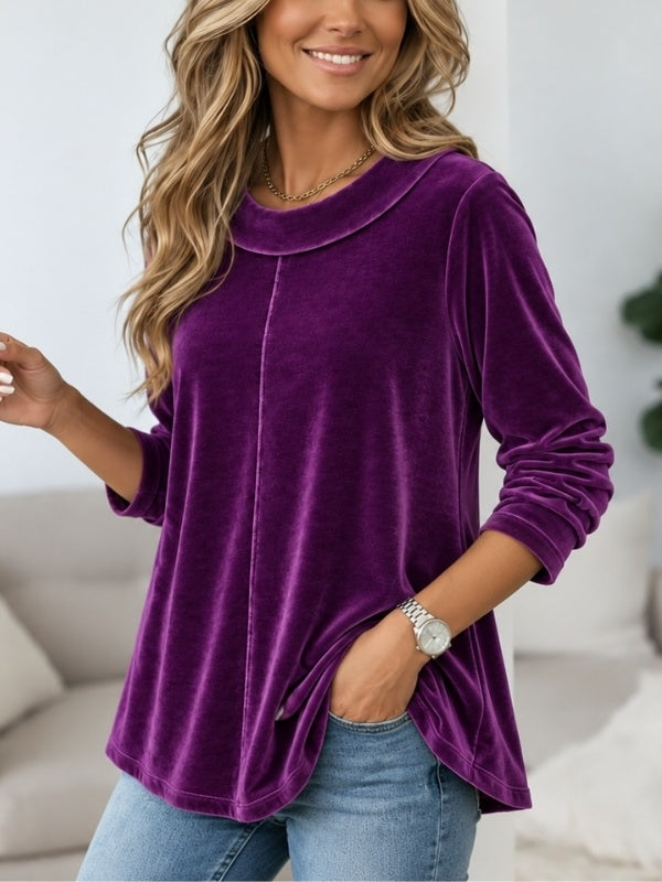 Velvet Round Collar Tunic Top