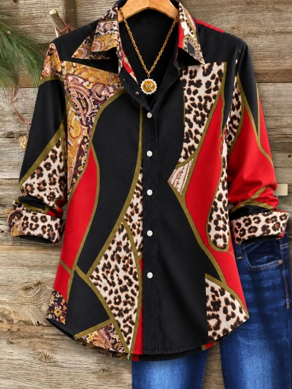 Leopard Paisley Patchwork Button Shirt