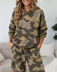 Camo Print Fleece Hoodie Pants Set