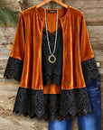 Velvet Lace Patchwork Open Front Tunic