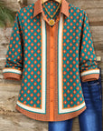 Geometric Print Button-Up Tunic Shirt