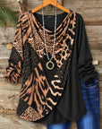 Animal Print Patchwork Cowl Neck Tunic