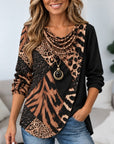 Animal Print Patchwork Cowl Neck Tunic