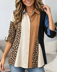 Leopard Patchwork Roll-Tab Sleeve Tunic Shirt