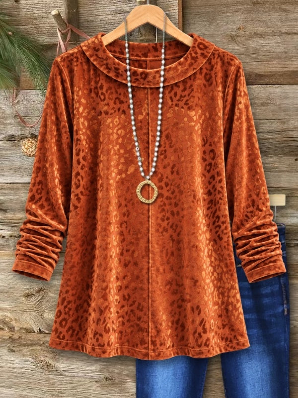 Animal Print Velvet Fold-Over Neck Tunic