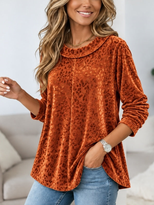 Animal Print Velvet Fold-Over Neck Tunic