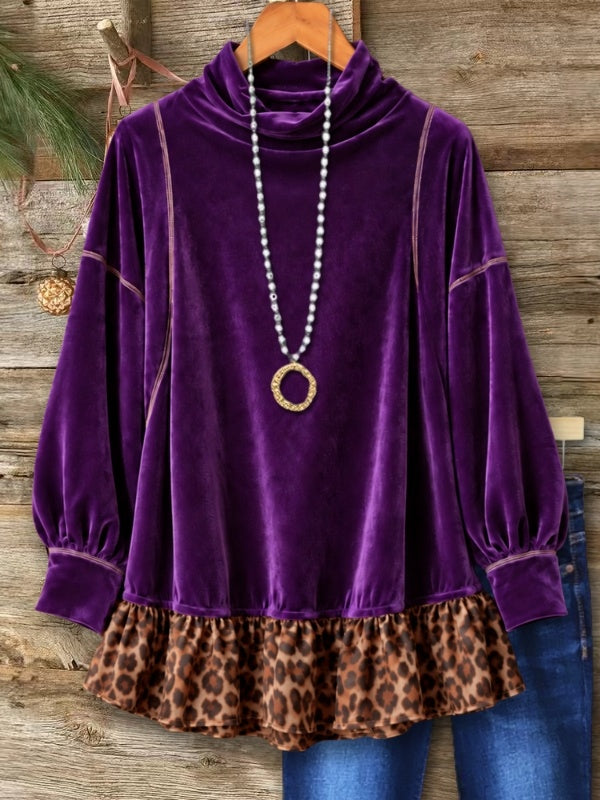 Velvet Leopard Ruffle Hem Babydoll Top