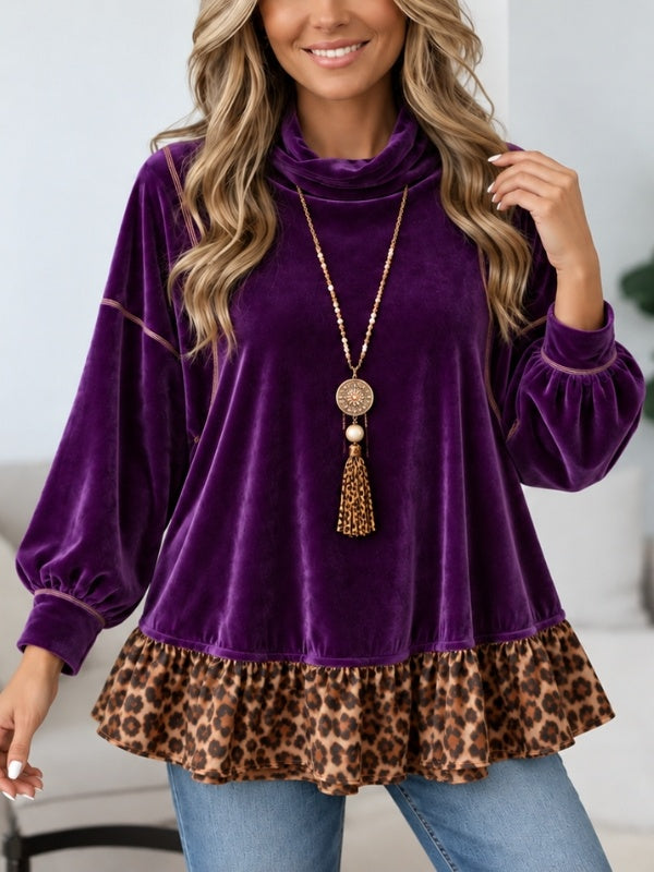 Velvet Leopard Ruffle Hem Babydoll Top