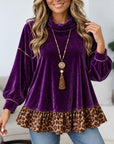 Velvet Leopard Ruffle Hem Babydoll Top