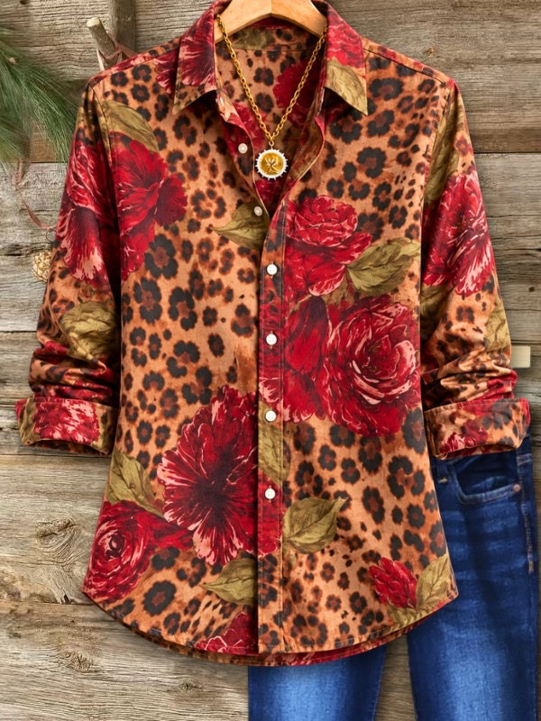 Floral Leopard Print Button-Down Tunic