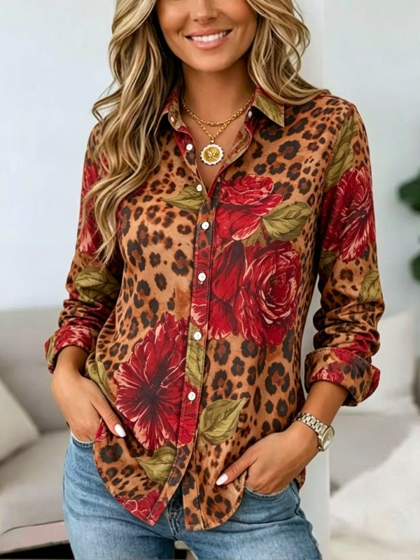 Floral Leopard Print Button-Down Tunic