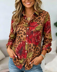 Floral Leopard Print Button-Down Tunic