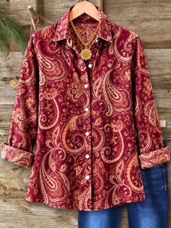 Paisley Print Button-Down Tunic Shirt